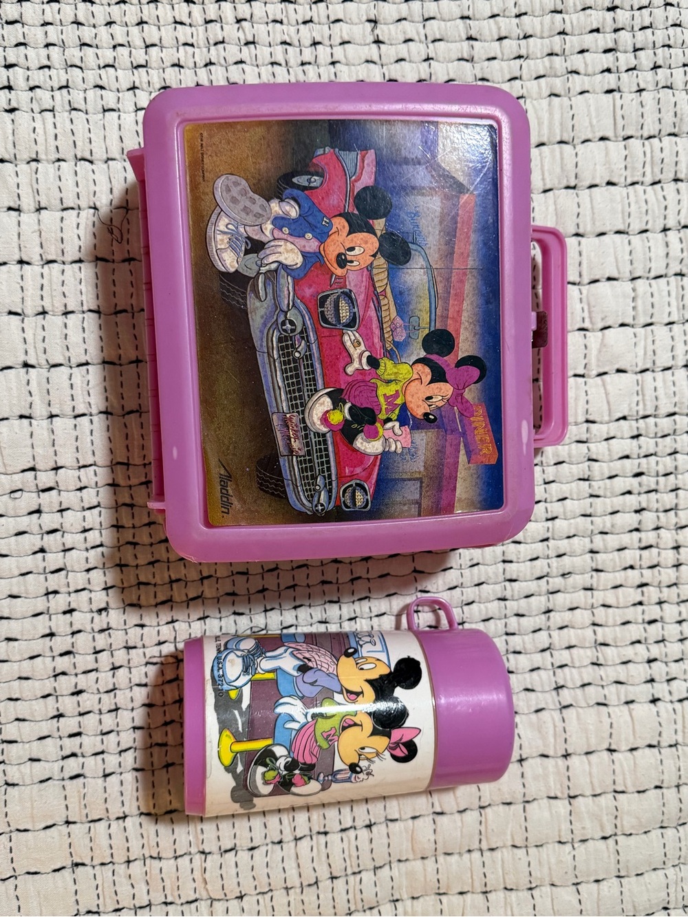 Vintage Aladdin brand Mickey & Minnie Lunchbox and Thermos Set